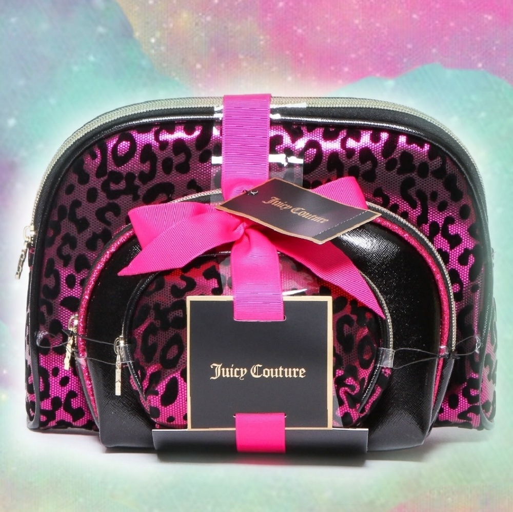 Juicy Couture 3 Piece Cosmetic Bag Set PinkLeopard
